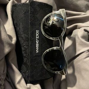 Dolce and Gabbana gray with black strips sunglasses with black lace covered case